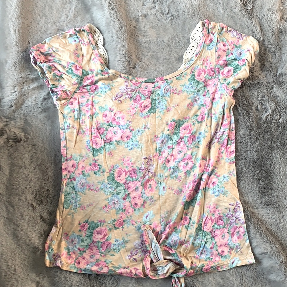 Floral Shirt with Tie Front